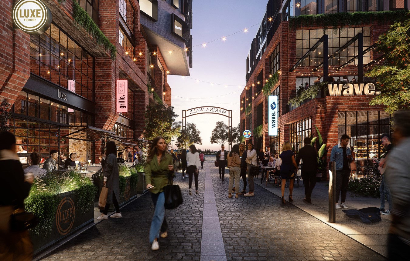Render showing a laneway in Honeysuckle Quays
