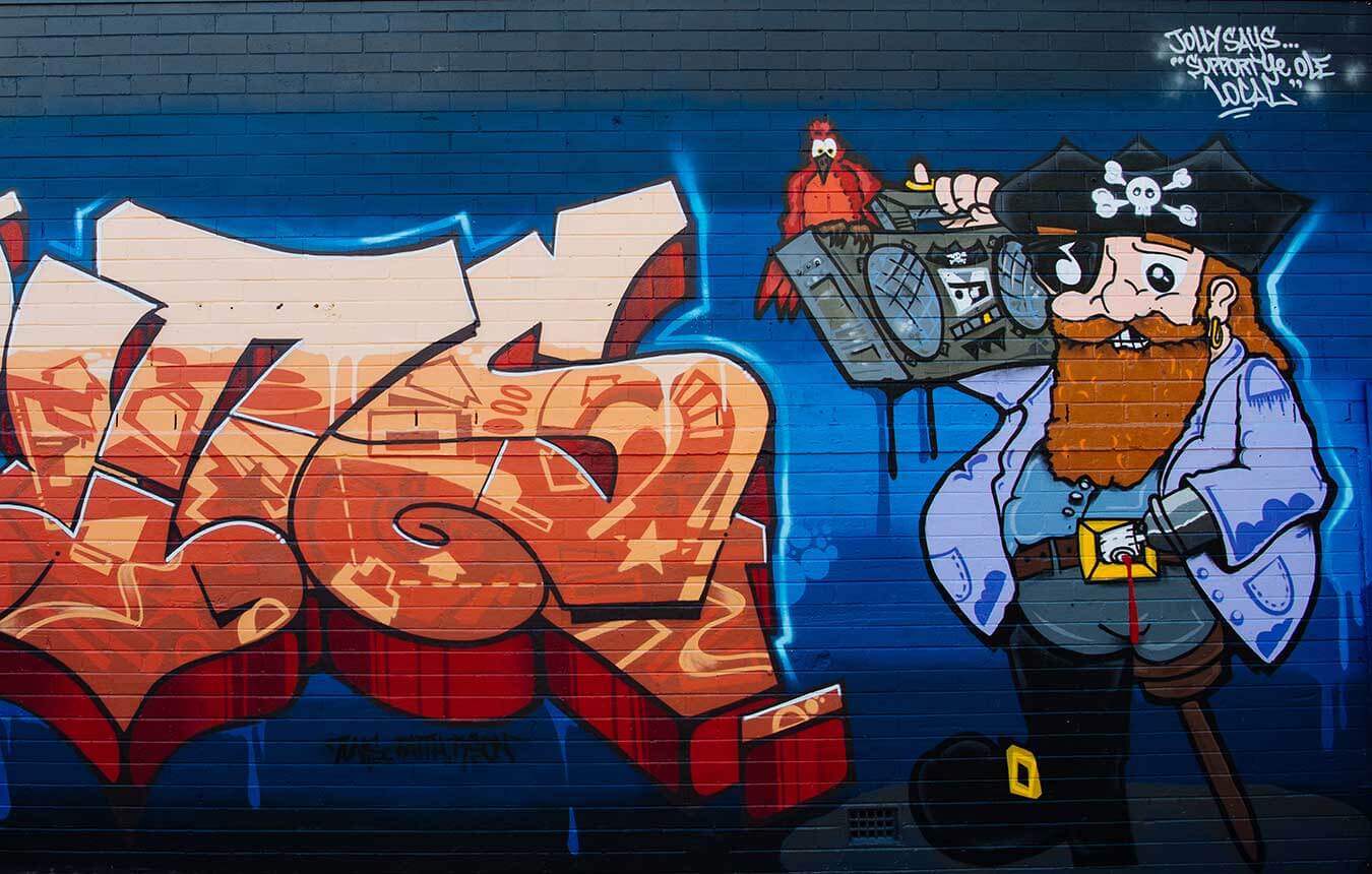 Tuns mural on the corner of Union and King Streets, Newcastle