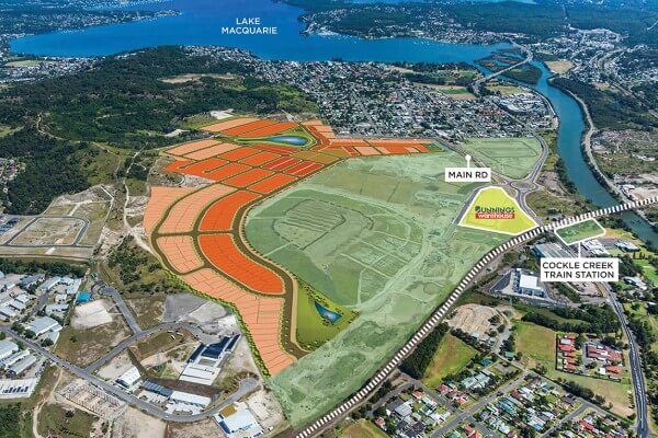 An aerial view of a 500-home developing in Cockle Creek, Lake Macquarie.