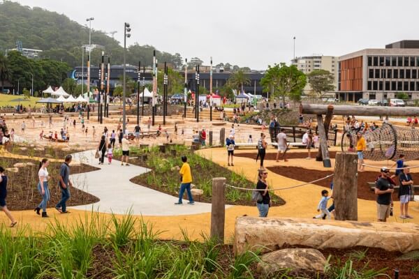 The nature-inspired play space at Leagues Club Park, Gosford.