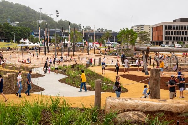 The nature-inspired play space at Leagues Club Park, Gosford.