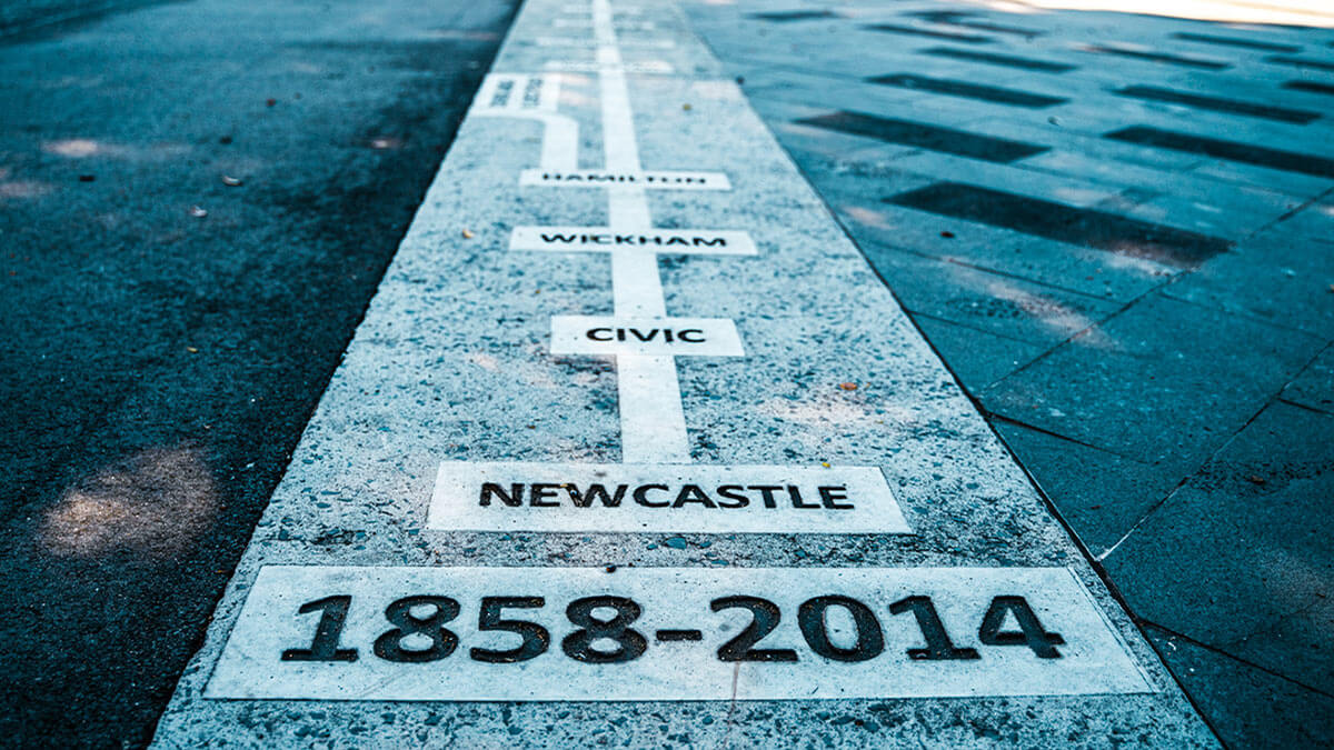 Piazza tribute to the former Newcastle Railway Station